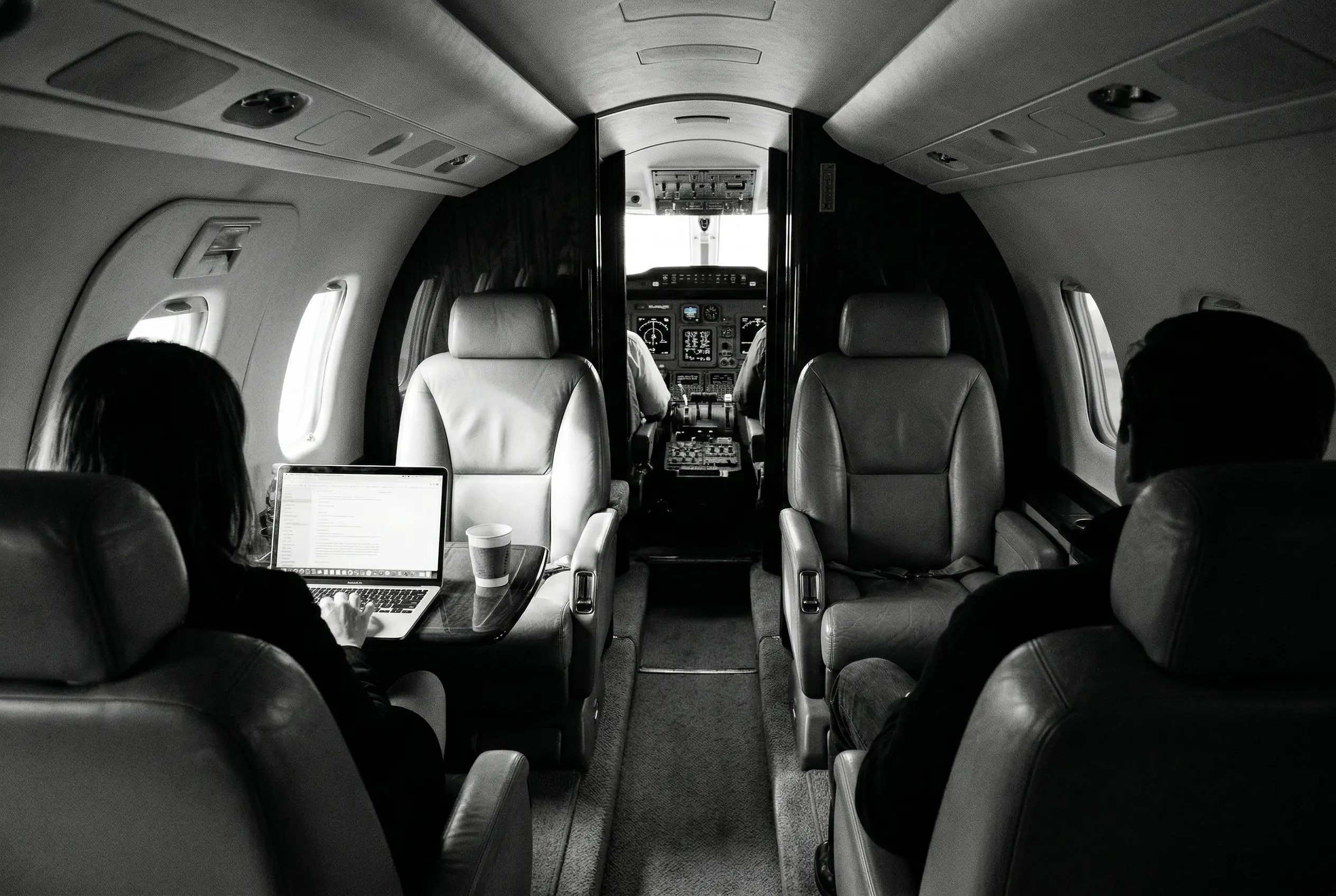 Learjet 60XR cabin interior with leather club seating and premium finishes